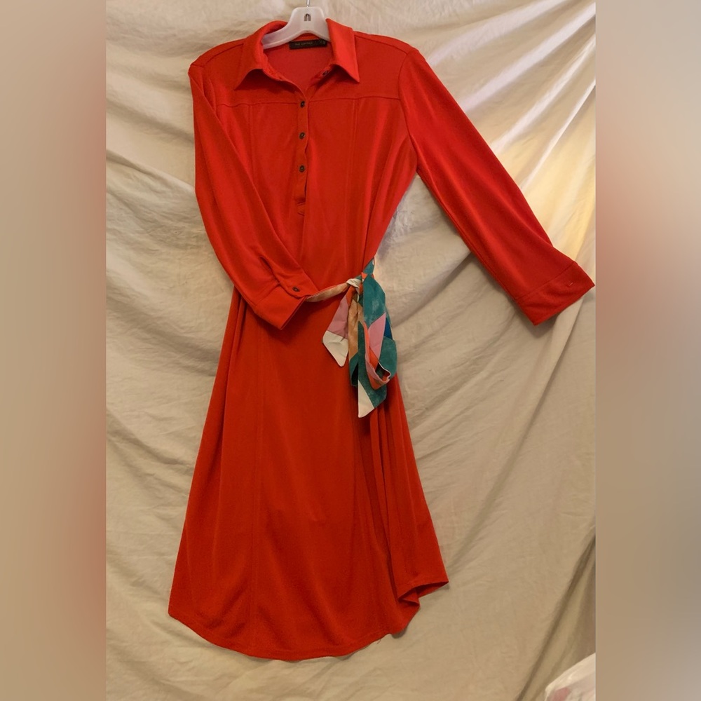 The Limited mother Belted Haute Orange Corduroy Collared Mini Shirtdress